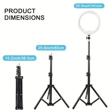 LED Selfie Ring Light with 3 Adjustable Brightness Modes, Photography Light Equipped with 110cm Tripod, Suitable for Mobile Vide