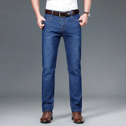 2026 New Business Men's Jeans Casual Straight Stretch Fashion Classic Blue Black Work Denim Pant Trousers Male Clothing