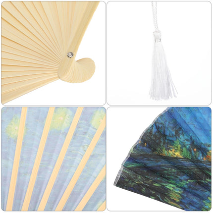2pcs Folding Fan Bamboo Handheld Fans Handwork Gift Party Dancing Decoration Starry Night