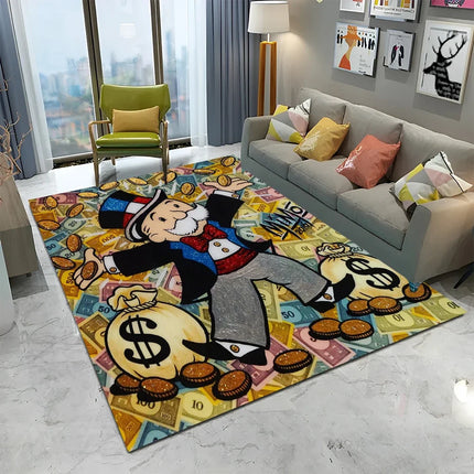 Dollar Monopoly Cartoon Retro Games Carpet Rug for Home Living Room Bedroom Sofa Doormat Decor,kids Area Rug Non-slip Floor Mat
