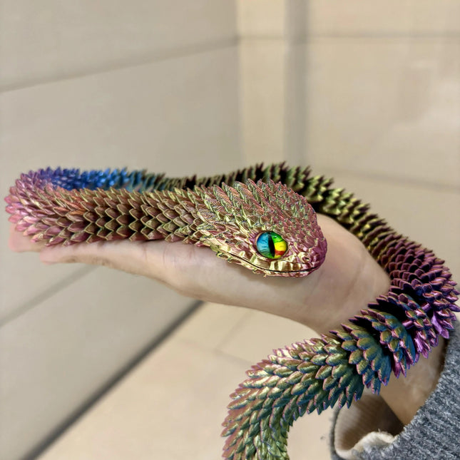 3D Printed Snake Action Figure Articulated Bush Viper Toy-Dragon Snake Integrated Joint Mobility Statue Ornament Home Decor Gift