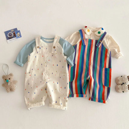 5282 Baby Fashion Striped Pants 2025 Spring New Korean Baby Boy's Strap Pants 0-5Year Girl's Suspender Pants