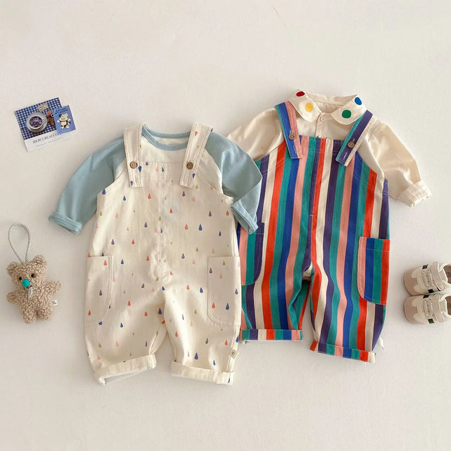 5282 Baby Fashion Striped Pants 2025 Spring New Korean Baby Boy's Strap Pants 0-5Year Girl's Suspender Pants