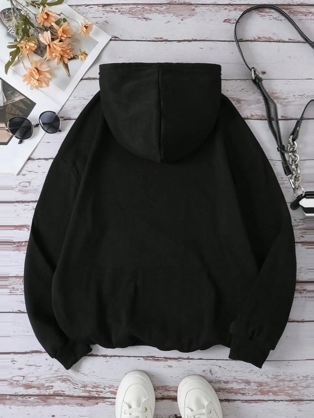 2025 Autumn Winter INAWLY Slogan Graphic Pocket Drawstring Thermal Hoodie I'M HERE I'M AWAKE DON'T PUSH IT Long Sleeve Tops