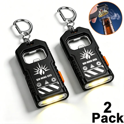 Powerful Mini LED Keychain Flashlight USB C Rechargeable Hanging Work Light Keyring Camping Walking Pocket Lamp Bottle Opener