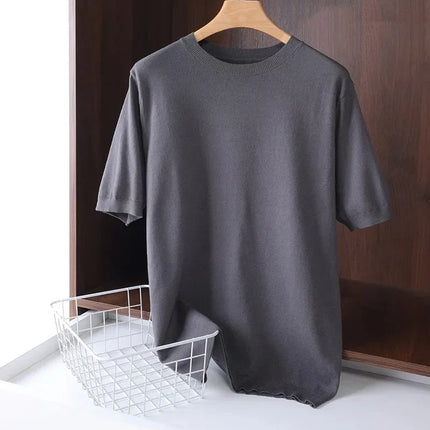 2025 Superfine Merino Wool T Shirt Men's Knitted O-neck Breathable Thin Cashmer Short Sleeve Tee Solid Color Tops