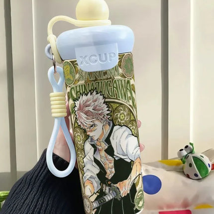 Demon Slayer Stainless Steel Insulated Cup Cute Fashion Cartoon Floating Ball Straw Thermos Portable Coffee Cup Gift for Friends