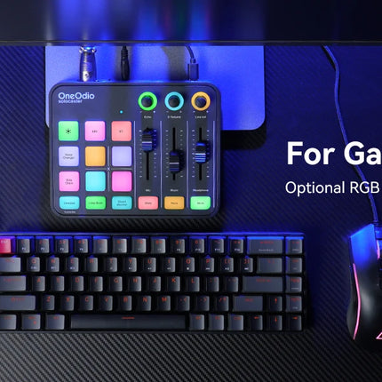 Oneodio Gaming Audio Mixer With XLR Microphone Interface 48V Phantom RGB Sound Card for Podcast/Live Streaming/PC Voice Changer