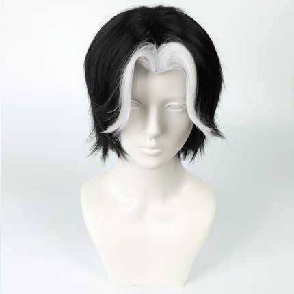 Cosplay Wig Hazbin Hotel Anime Wig Husk Black -white Synthetic Wig Role Play Male Widow's Peak Wig with Wigcap for Halloween