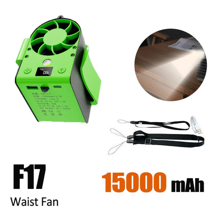 30000mAh Portable Waist Fan Strong Daul Airflow 7Speeds 11000RPM Rechargeable Clip on Fan for Outdoor Camping Fishing Max 32H