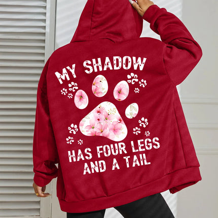 Flower Cat Feet My Shadow Has Four Legs And A Tail Print Zipper Hoody Woman Y2K Autumn Hoodies Loose Fleece Casual Sportswears