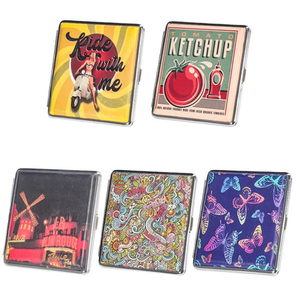 Creative Cigarettes Case Hold 20 Sticks Printed Leather Cigarette Case Smoking Box Sleeve Pocket Tobacco Pack Women Girls Gift