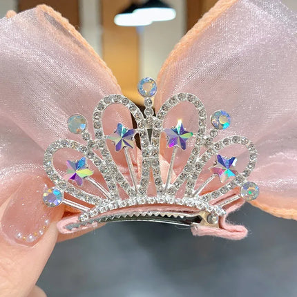Pastel Rainbow Hair Bows Gradient Color Princess Crown Hair Clips Standing Bowknot Hairpin Kids Barrette Korean Hair Accessories