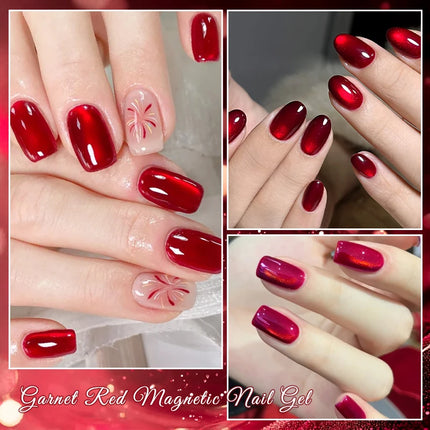 Garnet Red Cat Magnetic Gel Nail Polish Sparkling Glitter Semi Permanent Soak Off UV Gel Varnish For Valentine's Nail Supplies