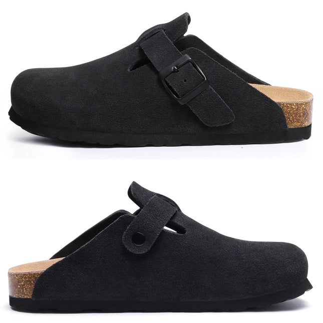 Kidmi New Women Clogs Men Clogs Suede Slippers Fashion Cork Footbed Leather Slippers Classic Mules Soft Antiskid House Slippers