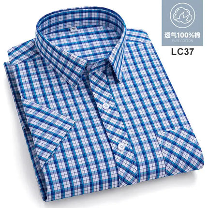2026 Summer Cotton Plaid Short Sleeve Shirts For Men Plus Size Regular Fit Classic Young  England  Style Shirts Man's Clothing