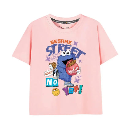 Sesame Street Cookie Monster Print Kids T-shirt Summer Casual Cotton Short Sleeve Boys Girls Cartoon Tee