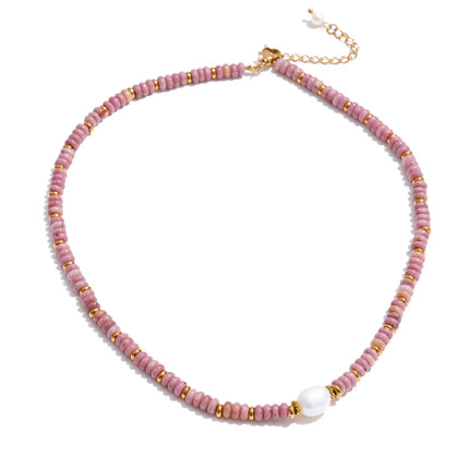 Yhpup Colorful Natural Stone Beads Handmade Chain Y2K Fashion Necklace for Women Stainless Steel Waterproof Collar Jewelry Gift