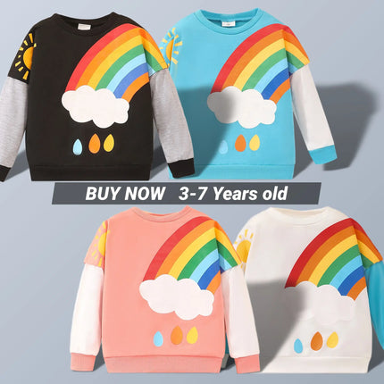2024 Autumn Winter Boys and Girls Top Children Wear Long Sleeve Rainbow Print Cartoon Children's Wear Hoodies 3 4 5 6 7 Years