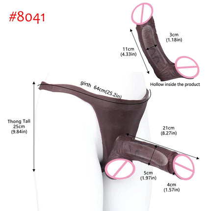 FAAK Wearable Black Penis Sleeve Silicone Panties Strap On Dildo Harness Hollow Dildo Realistic Cock Enlarger Sex Toys For men