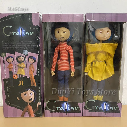 NECA Anime Coraline Doll Articulated Anime Figure Raincoat Sweater In Striped Shirt Toy LA Girl Decoration Model Bithday Gifts