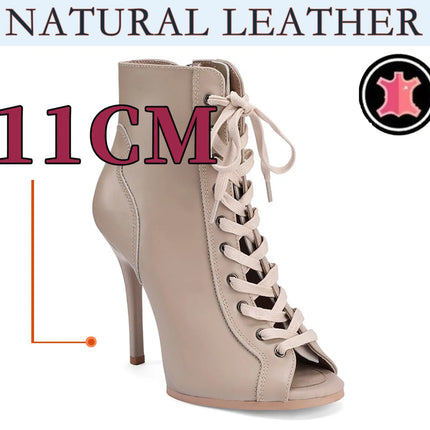Women Heels Lace-up Black Apricot Boot Stilettos Jazz Dance Lady Shoes For Latin Dancing Outdoor Sexy Stilettos Natural Leather