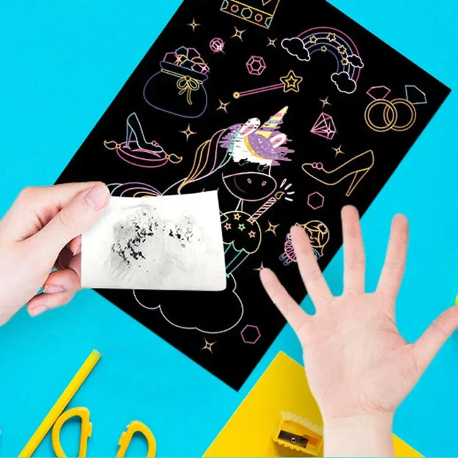 Rainbow Color Scratch Art Painting Paper Card Kit Cartoon Dinosaur Magic Drawing Board Kids DIY Educational Toys Christmas Toys