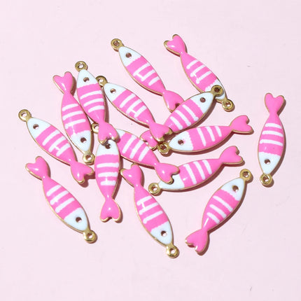 20pcs 18x5mm Stainless Steel Fish Enamel Charms Pendant Stainless Steel DIY Jewelry Making Accessories Findings