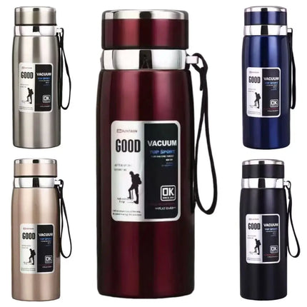 800/1000ml Sports Thermos Bottle Large Capacity Stainless Steel Portable Vacuum Flask Leak Proof with Hanging Rope
