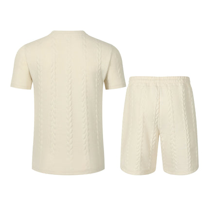 Summer men's new jacquard solid-color simple and fashionable comfortable round-neck short-sleeved short pants set
