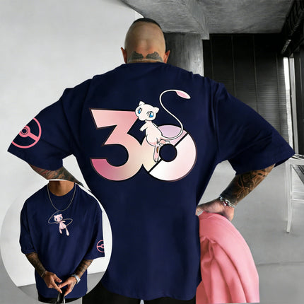 Pokemon  30th Anniversary Mew Co Branded T-shirt Summer Men's and Women's Loose Casual Hip Hop Versatile Short Sleeve Top