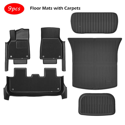 Floor Mat with Door Sill Strip For 2025 2026 Tesla Model Y Juniper All Weather TPE Trunk Cargo Liner Boot Mat Backrest Pad