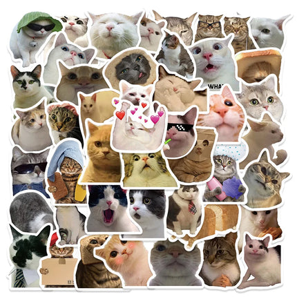 50pcs Funny Cat MEME Stickers Toy DIY Kids Notebook Motorcycle Laptop Phone Luggage Refrigerator Graffiti Cute Animals Decals