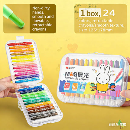M&G X4323 Twistable Plastic Crayons Washable Non-sticky Non-toxic Oil Pastels Drawing Pens for Kids Students