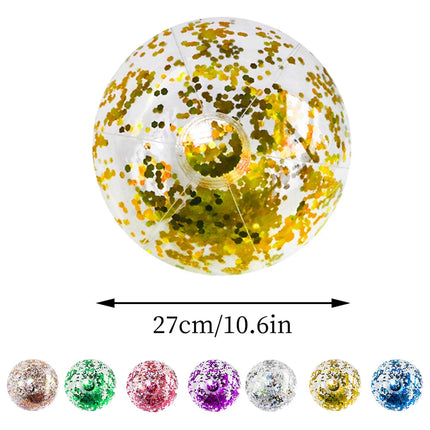 1 Piece Colorful Sequin PVC Inflatable Beach Ball - Transparent Sequined Toy for Pool Parties, Family Games, Kids Play, Indoor &