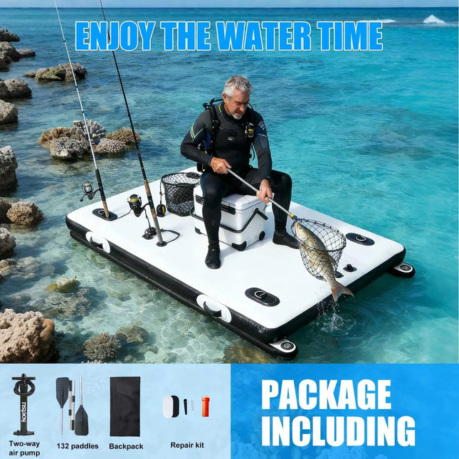 Inflatable Floating Dock 6.5ft 8ft Inflatable Air Dock Platform with 2 Bottom Pontoons Inflatable Fishing Dock for Boating River