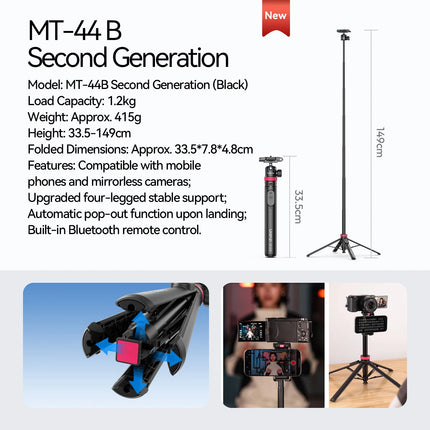 Ulanzi MT-44 1.46M Extend Selfie Stick Tripods Tripod With phone Clamp For Cameras Cellphone Samsung iPhone Huawei Xiaomi Stand