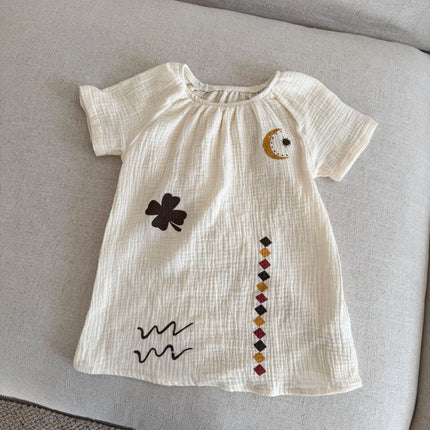 RAISE 2026 Summer Siblings Attires Children Pure Cotton Pajamas Set Kids Boys Tees+shorts Homewear Suit Kids Girls Print Dress