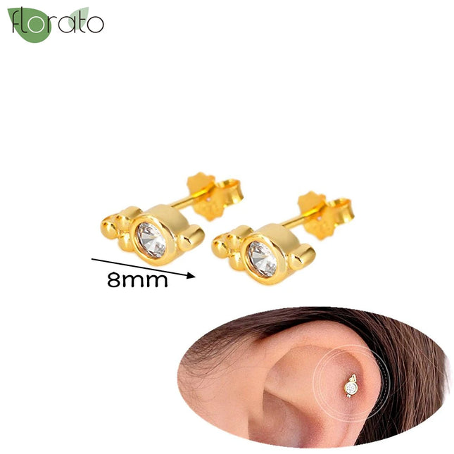 925 Silver Needle Fashion Heart Gold Color Stud Earrings for Women Exquisite Zircon Small Earrings Luxury Ear Piercing Jewelry