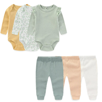 6-Pack Daily Baby Unisex Clothing Set Cotton Soft Newborn Bodysuits+Pants Suit Long Sleeve Infant Outfits