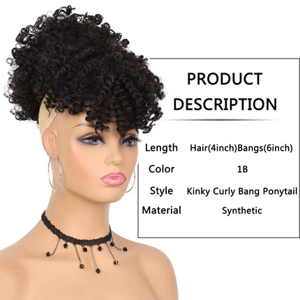 Synthetic Afro Puff Drawstring Ponytail with Bangs Pineapple Updo Hair for Black Women Short Kinky Curly Ponytail Bun