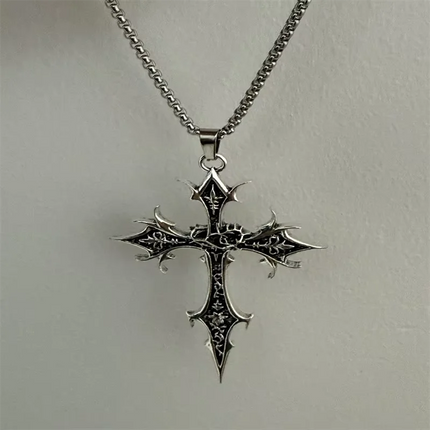Vintage Cross Pendant Necklace Unisex Versatile Simple Long Sweater Chain Hip Hop Accessory