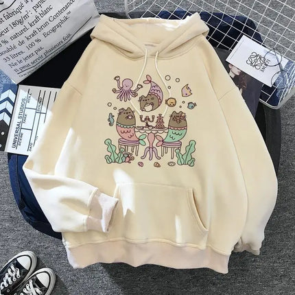 Women's cat hooded sweatshirt 2024 cartoon costume Korean Harajuku Kawai style oversized