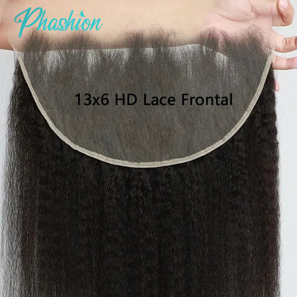 Phashion 13x6 13x4 Kinky Straight Lace Frontal Only Pre Plucked Transparent Yaki Real HD Lace 100% Remy Human Hair For Women