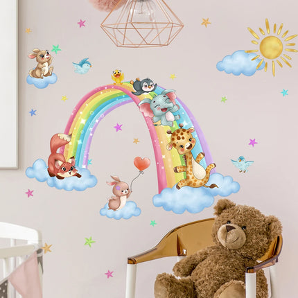 Animal Cartoon Wall Stickers On Clouds Baby Room Children's Bedroom Wall Stickers Home Decoration Kindergarten Wallpaper
