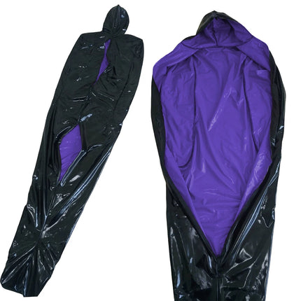 Vinyl PVC Leather Bondage Sack Bag with Inner Arm Pocket Zipper Wetlook Two Side Bondage Bag Cross Dressering Cosplay Bodysuit