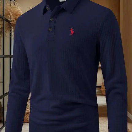 Men's high-end exquisite embroidered long-sleeved polo shirt 2025 autumn comfortable casual breathable lapel T-shirt top