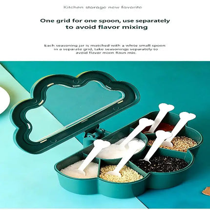 6 Grids Seasoning Box And Container With Clear Lid And Scoops Seasoning Storage Container For Salt Sugar Cruet