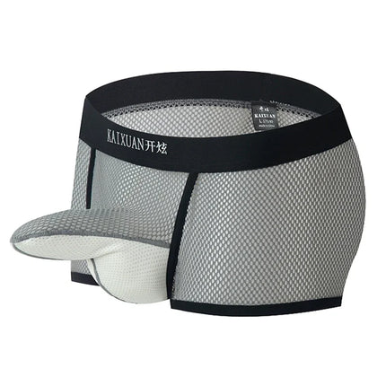 Men's Hollow Mesh Boxer Briefs Elastic Waist Breathable Separate Pouch Underwear