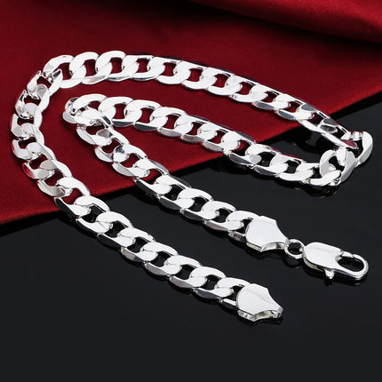 925 sterling Silver necklace for men classic 12MM chain 18-30 inch fine Fashion brand jewelry party wedding gifts Fast Ship